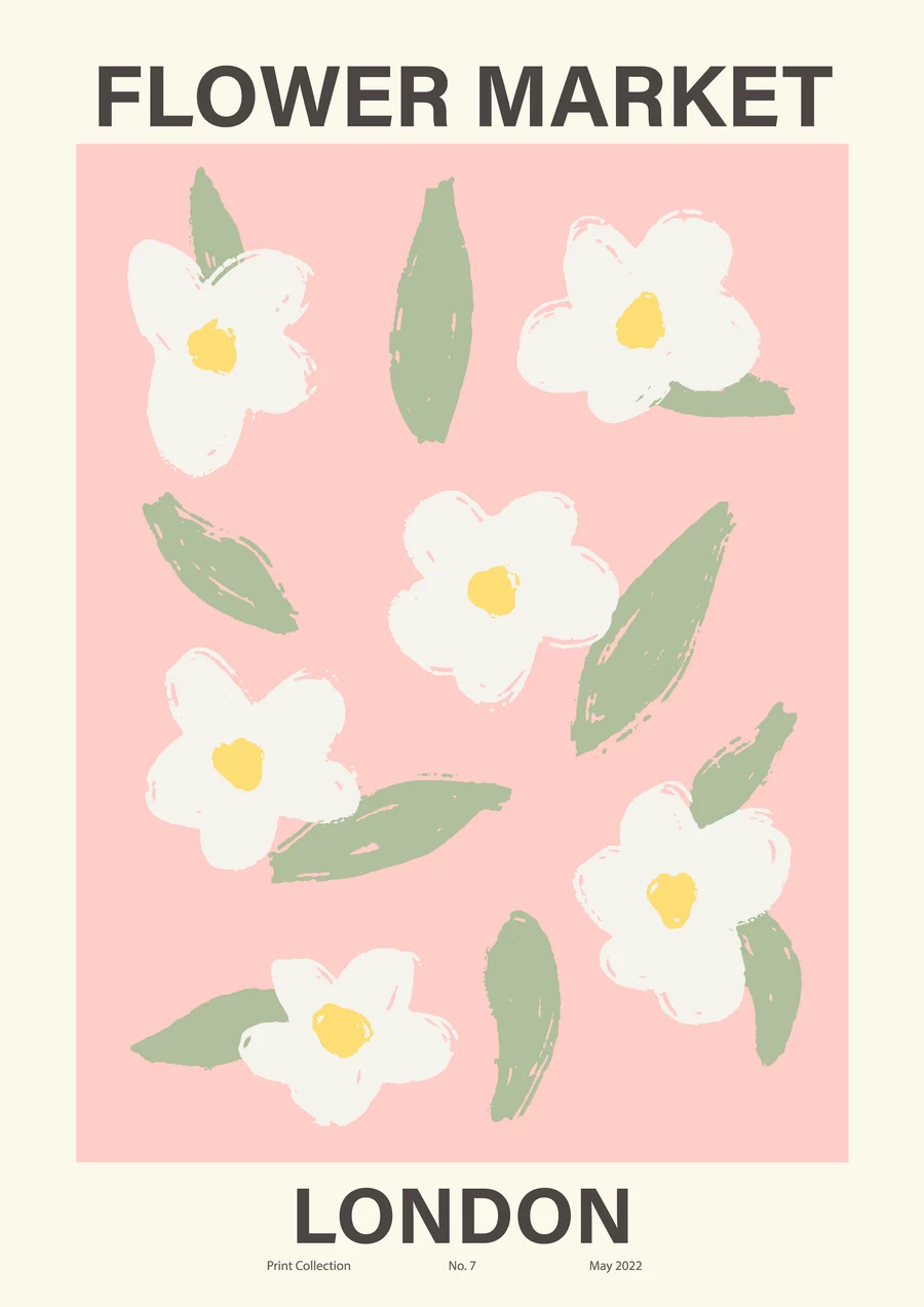 手绘小清新北欧花朵植物花卉插画海报封面画芯装饰AI矢量设计素材【001】